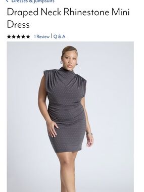 Draped Neck Rhinestone Mini Dress - Gray